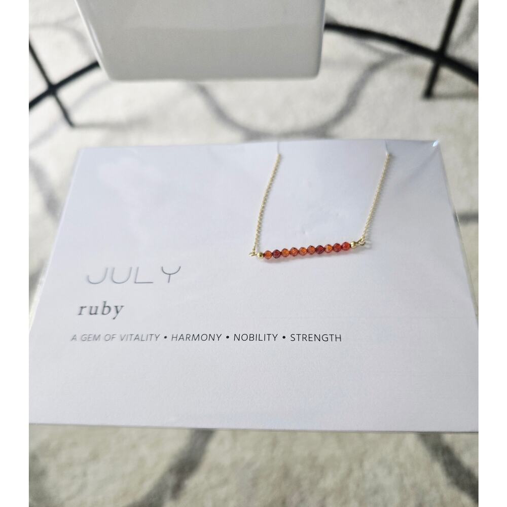 14K Gold Dipped July Ruby Beaded Necklace New - Picture 2 of 3